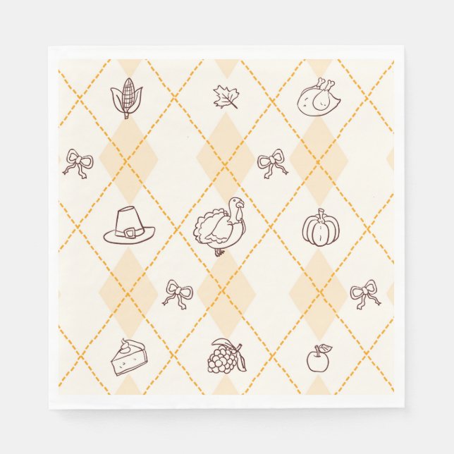 Servilleta De Papel Cute Whimsy Thankding Doodles Diamond Pattern (Anverso)