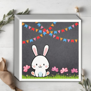Servilleta De Papel Cute White Chalkboard Bunny Baby Shower