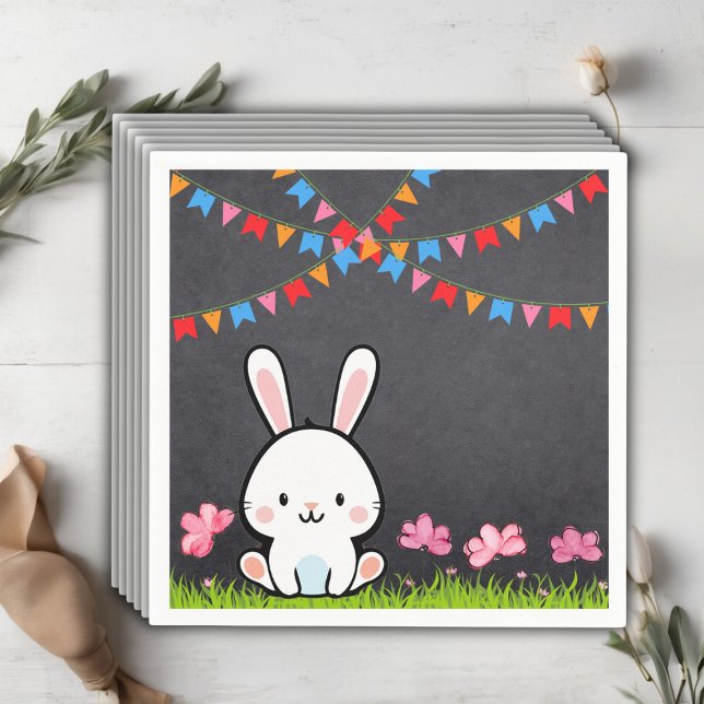 Servilleta De Papel Cute White Chalkboard Bunny Baby Shower (Subido por el creador)