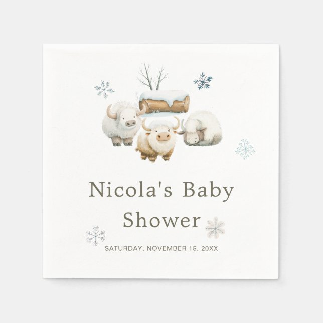 Servilleta De Papel Cute Winter Arctic Cow Baby Shower (Anverso)