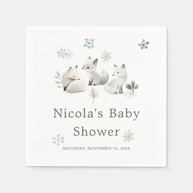 Servilleta De Papel Cute Winter Arctic Wolf Baby Shower (Anverso)