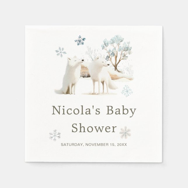 Servilleta De Papel Cute Winter Arctic Wolf Baby Shower (Anverso)