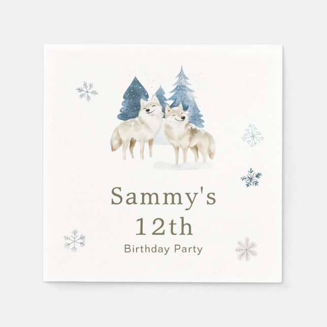 Servilleta De Papel Cute Winter Arctic Wolf Birthday Party (Anverso)