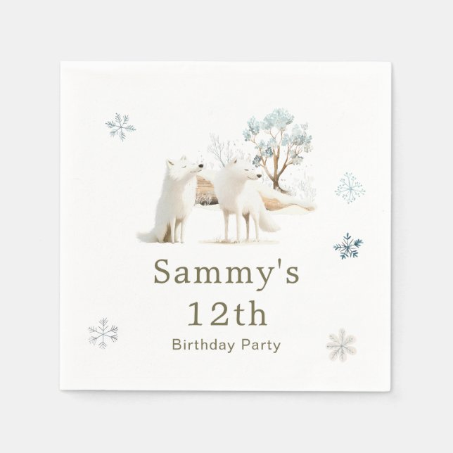 Servilleta De Papel Cute Winter Arctic Wolf Birthday Party (Anverso)