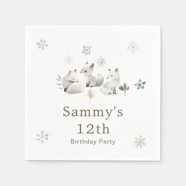 Servilleta De Papel Cute Winter Arctic Wolf Birthday Party (Anverso)