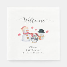 Servilleta De Papel Cute Winter Penguin Snowman Baby Shower Welcome