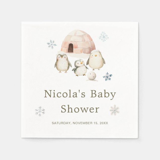 Servilleta De Papel Cute Winter Penguins Baby Shower (Anverso)