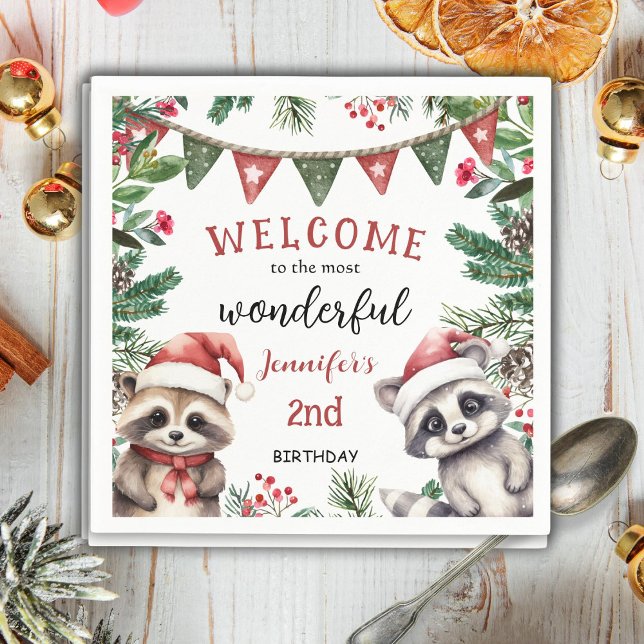 Servilleta De Papel Cute Winter Raccoon Navidades 2º cumpleaños Napkin (Subido por el creador)