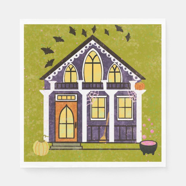 Servilleta De Papel Cute Witchy Haunted Halloween Cottage  (Anverso)