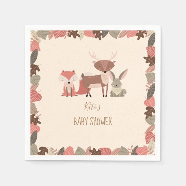 Servilleta De Papel Cute Woodland Animals Baby Shower / Sprinkle (Anverso)
