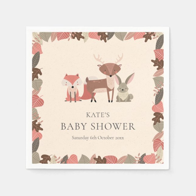 Servilleta De Papel Cute Woodland Animals Baby Shower / Sprinkle (Anverso)