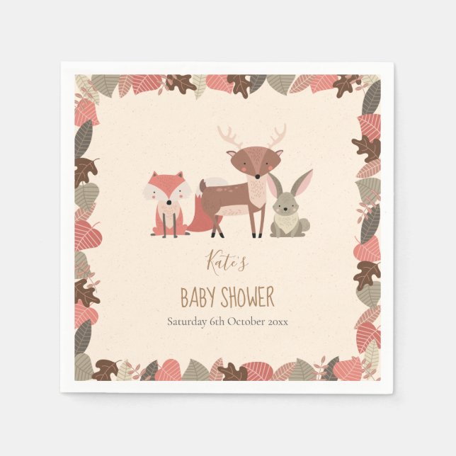 Servilleta De Papel Cute Woodland Animals Baby Shower / Sprinkle (Anverso)