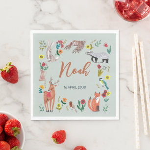 Servilleta De Papel Cute Woodland Animals Blue Baby Shower