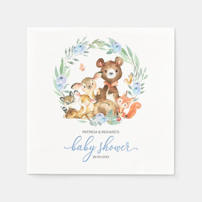 Servilleta De Papel Cute Woodland Animals Greenery Baby Shower (Anverso)