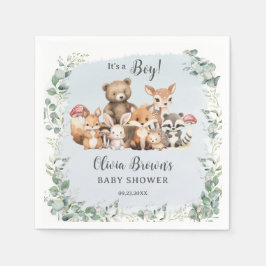 Servilleta De Papel Cute Woodland Animals Greenery Boy Baby Shower