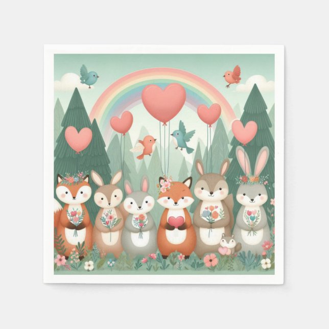 Servilleta De Papel Cute Woodland Creature rainbow valentine (Anverso)