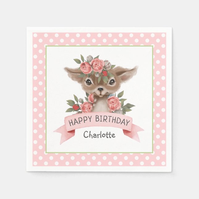 Servilleta De Papel Cute Woodland Deer Birday Party para Chica (Anverso)