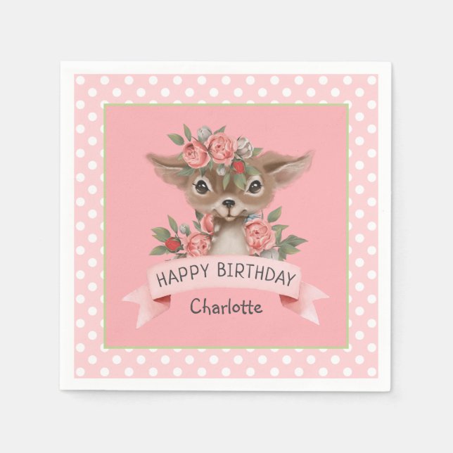 Servilleta De Papel Cute Woodland Deer Birday Party para Chica (Anverso)