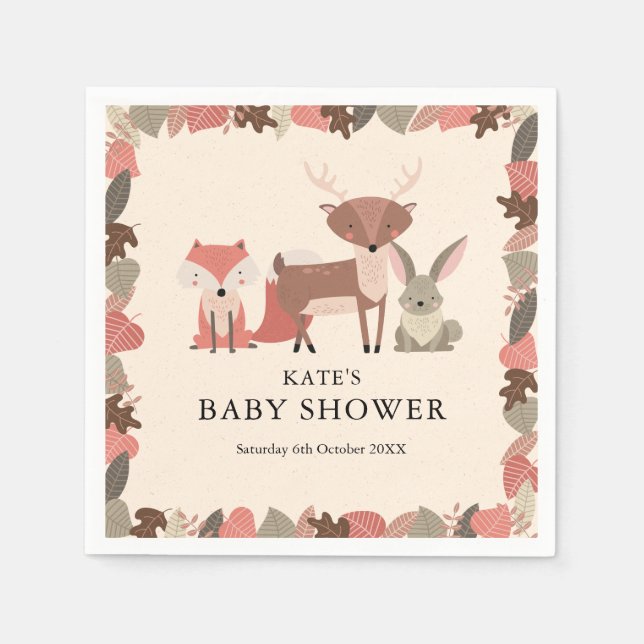Servilleta De Papel Cute Woodland Forest Animals Baby Shower (Anverso)