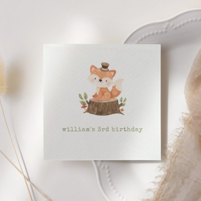 Servilleta De Papel Cute Woodland Fox Sage Green Birday Party (Subido por el creador)