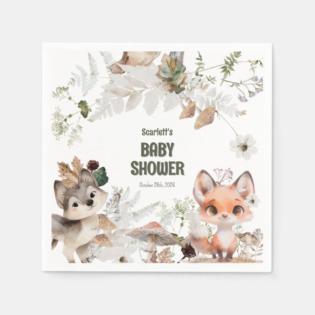 Servilleta De Papel Cute Woodland Friends Baby Shower (Anverso)