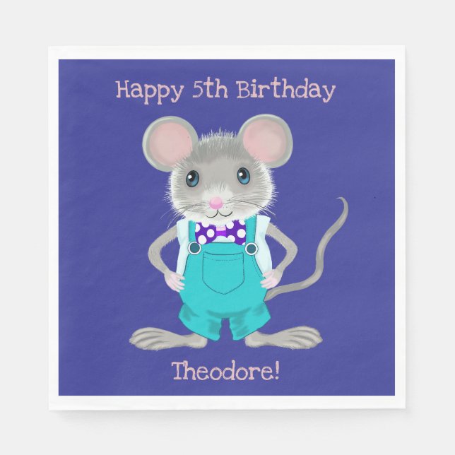 Servilleta De Papel Cute y elegante ratoncito personalizado Cumpleaños (Anverso)