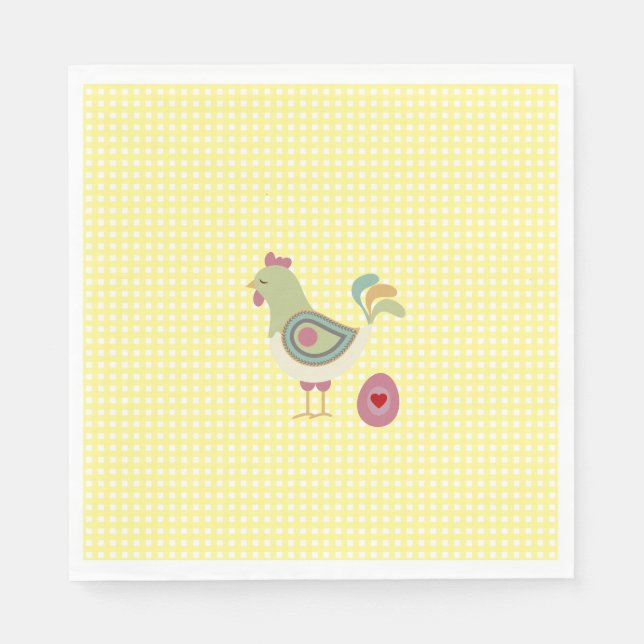 Servilleta De Papel Cute Yellow Gingham Chicken Napkins (Anverso)