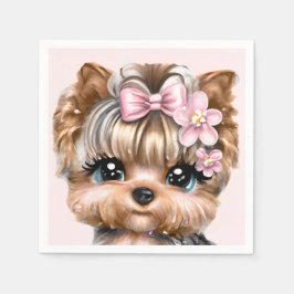 Servilleta De Papel Cute Yorkie con un compadre rosado