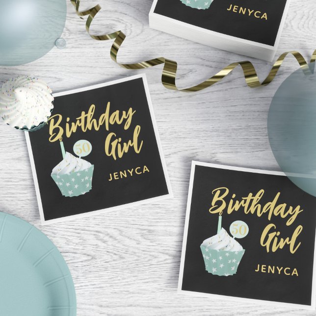 Servilleta De Papel Cutícula 50.ª Fiesta de tarta de cumpleaños (Add your name and age to these cute cupcake party napkins)