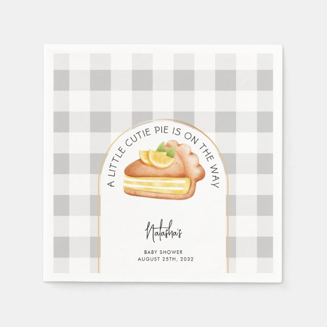 Servilleta De Papel Cutie Pie On Way Gray Gingham Plaid Baby Shower (Anverso)