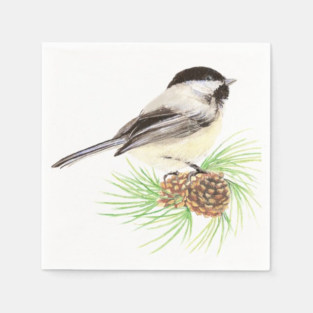 Servilleta De Papel Cuto acuarela Pollito Pino Árbol de pájaros (Anverso)