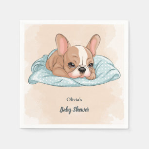 Servilleta De Papel Cuto Bulldog francés Pup Blue frazado Baby Shower