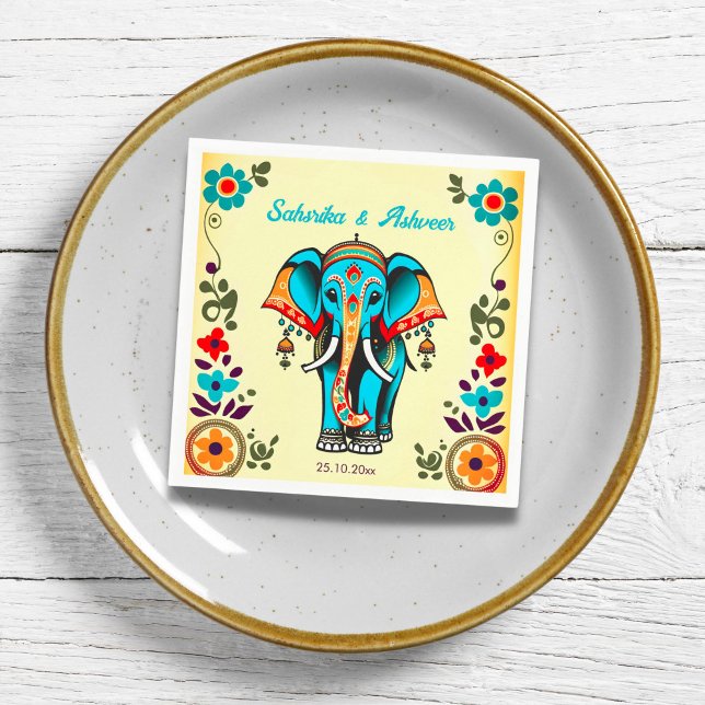 Servilleta De Papel Cuto caprichoso boda indio ornamentado elefante (Indian wedding ornate whimsical elephant  wedding tableware personalized napkins)