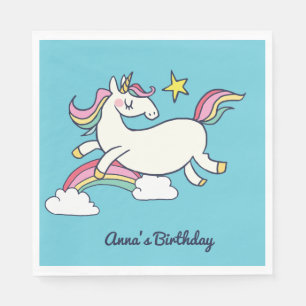 Servilleta De Papel Cuto cumpleaños garabato arcoiris unicornio estrel