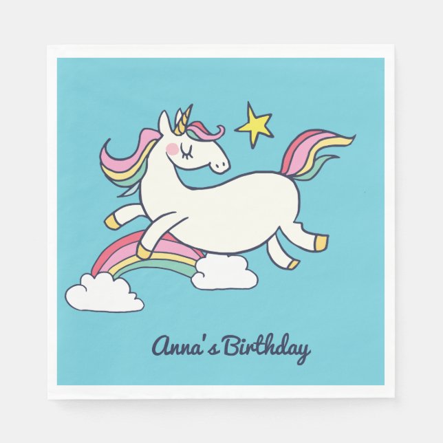 Servilleta De Papel Cuto cumpleaños garabato arcoiris unicornio estrel (Anverso)