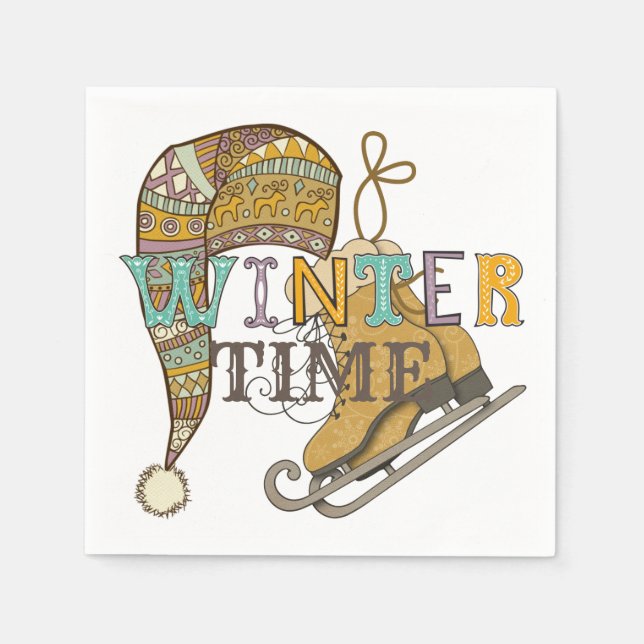 Servilleta De Papel Cuto de patines de hielo de invierno con gorro de  (Anverso)