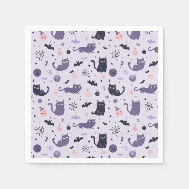 Servilleta De Papel Cuto gato de Halloween morado (Anverso)