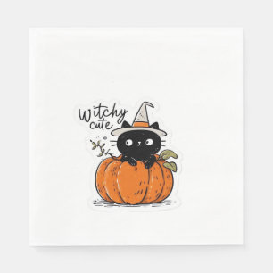 Servilleta De Papel Cuto gato negro en calabaza con gorra de brujas Cl