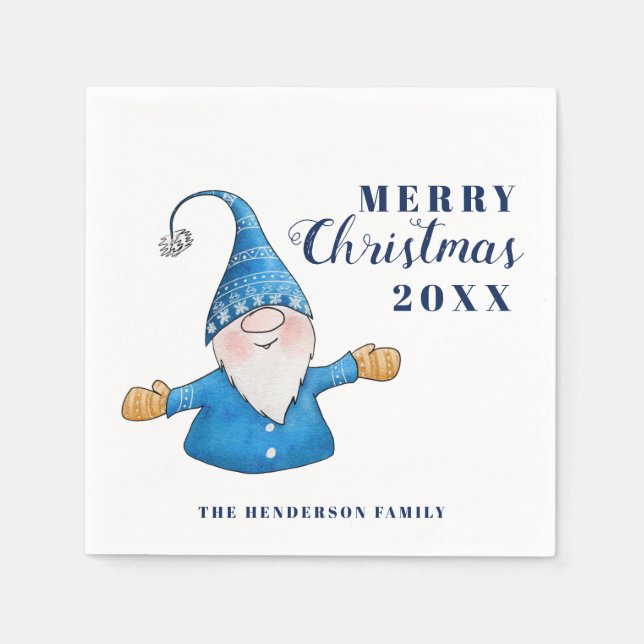 Servilleta De Papel Cuto Gnome Blue Merry Christmas (Anverso)