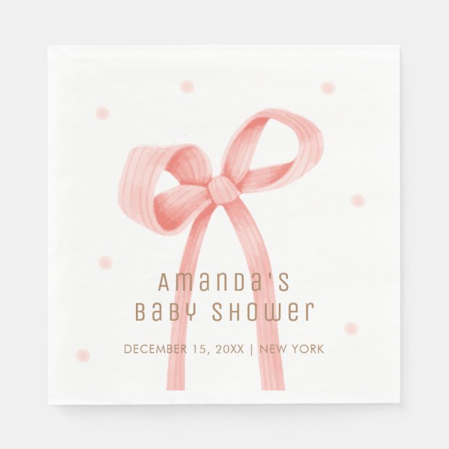 Servilleta De Papel Cuto Oh bebé Polka Dot Bow Baby Shower (Anverso)