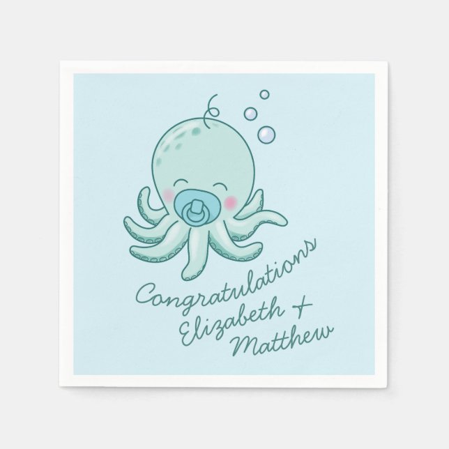 Servilleta De Papel Cuto pulpo Baby Shower Kawaii Blue Boy (Anverso)