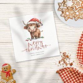Servilleta De Papel Cuto Santa Hat Highland Cow Nombre Feliz Navidad
