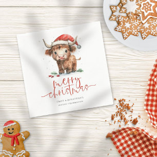 Servilleta De Papel Cuto Santa Hat Highland Cow Nombre Feliz Navidad
