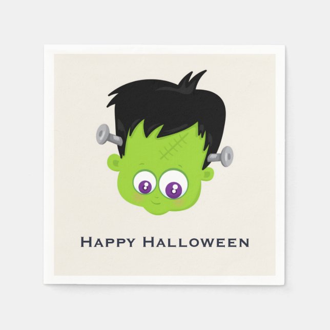 Servilleta De Papel Cuto verde Frankenstein Monster cara Halloween (Anverso)