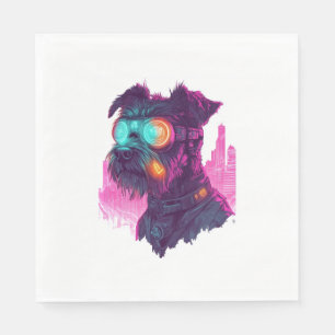 Servilleta De Papel Cyberpunk Schnauzer - Perro neón futurista