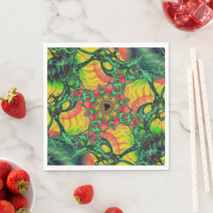 Servilleta De Papel D   Arte fractal verde y amarillo
