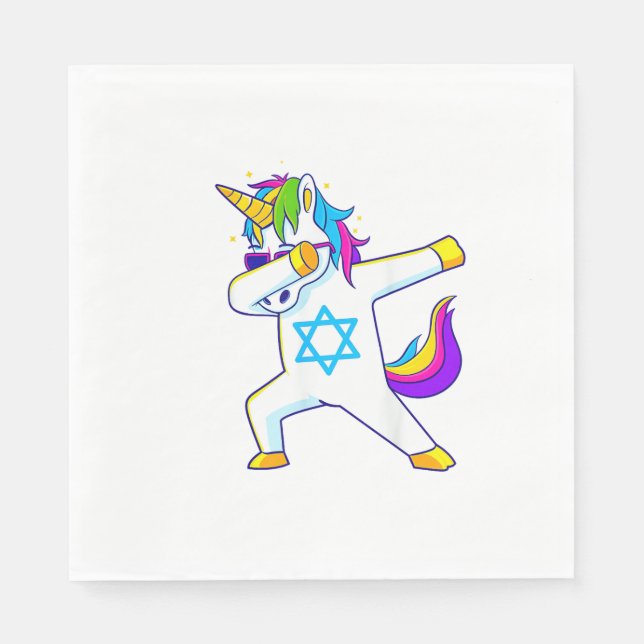Servilleta De Papel Dabbing Unicorn Hanukkah Dancing Judío Chanukah K (Anverso)