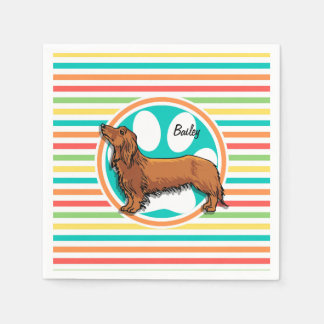 Servilleta De Papel Dachshund de cabello largo; franjas de arco iris b