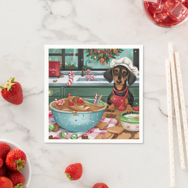 Servilleta De Papel Dachshund Holiday Baking: Navidades festivos (In situ)