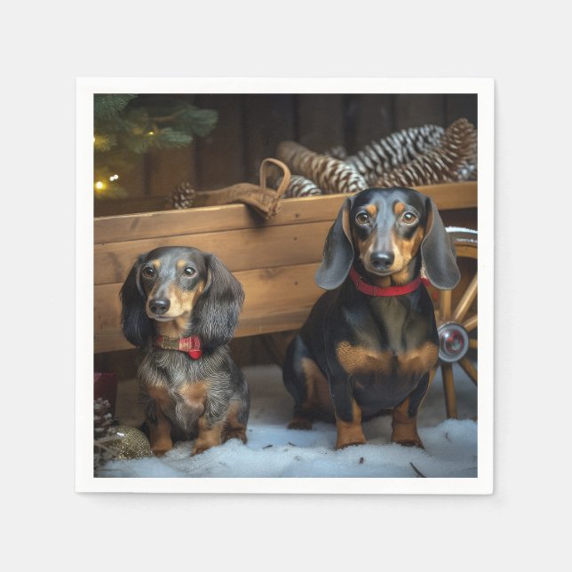 Servilleta De Papel Dachshund Nevado Trineo Decoración de Navidad (Anverso)